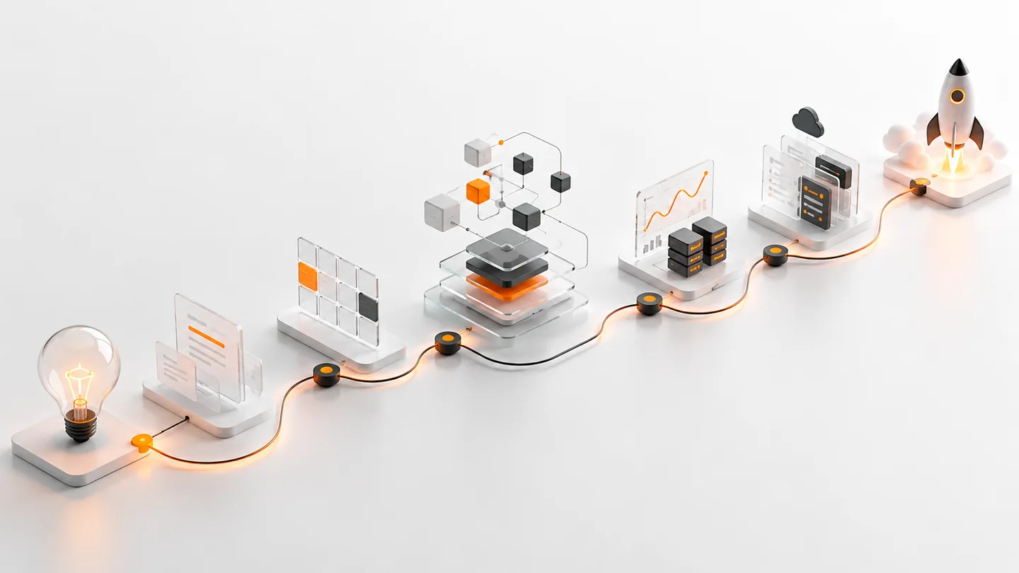 Abstract roadmap illustration for AI project management, planning and launch.