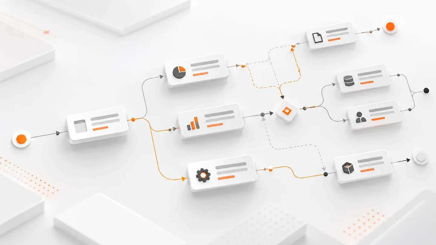 Abstract visualization of business workflow use cases and solution patterns.